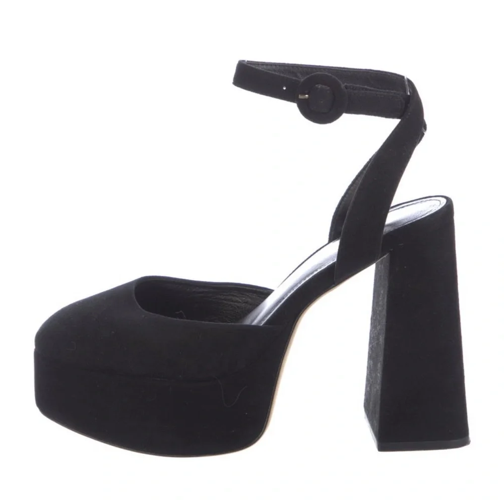 Larroude Black Platform Sandals with Retro Block Heel NWOT